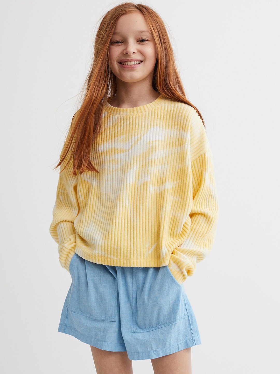 

H&M Girls Blue Pure Cotton High-Waisted Shorts