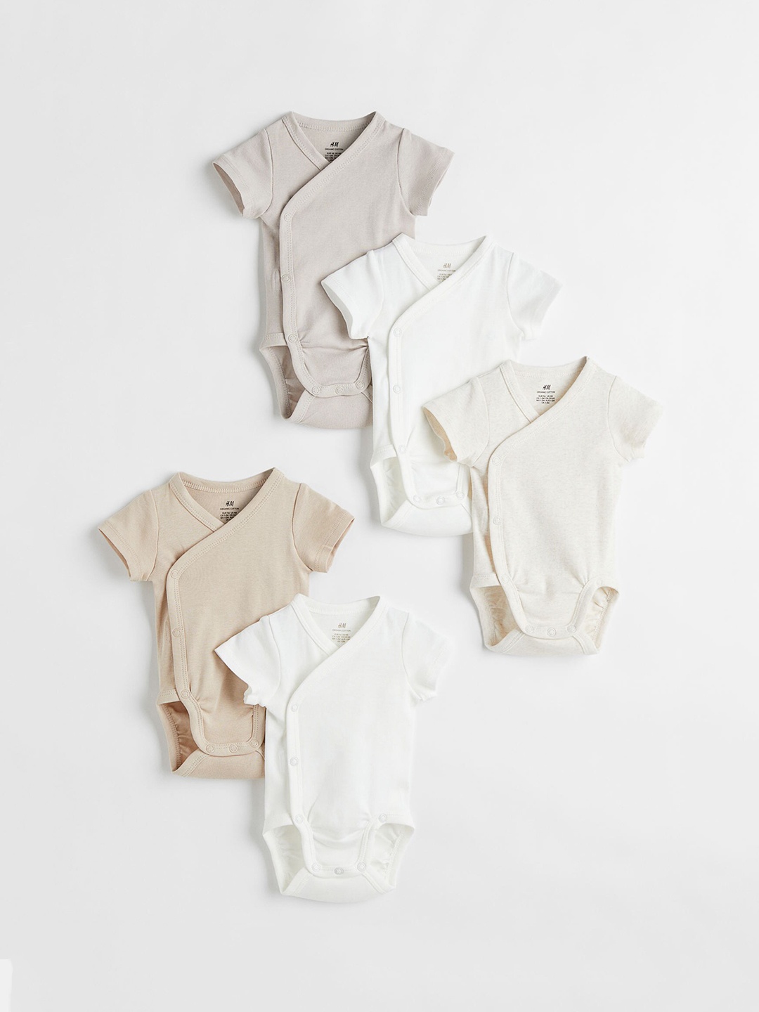 

H&M Girls Pack of 5 Beige & White Solid Cotton Bodysuits