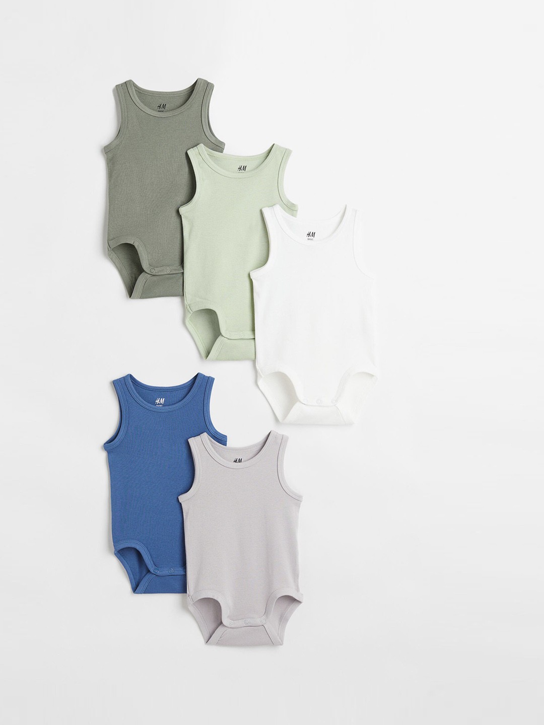

H&M Girls 5-pack Sleeveless Pure Cotton Bodysuits, Blue