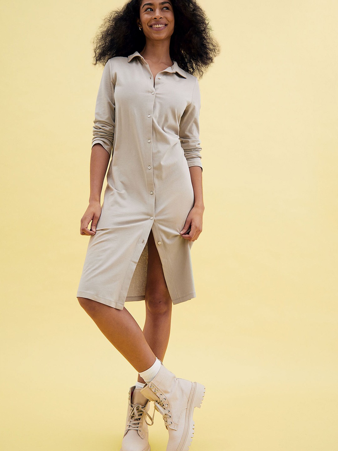 

H&M Women Beige Jersey Shirt Dress