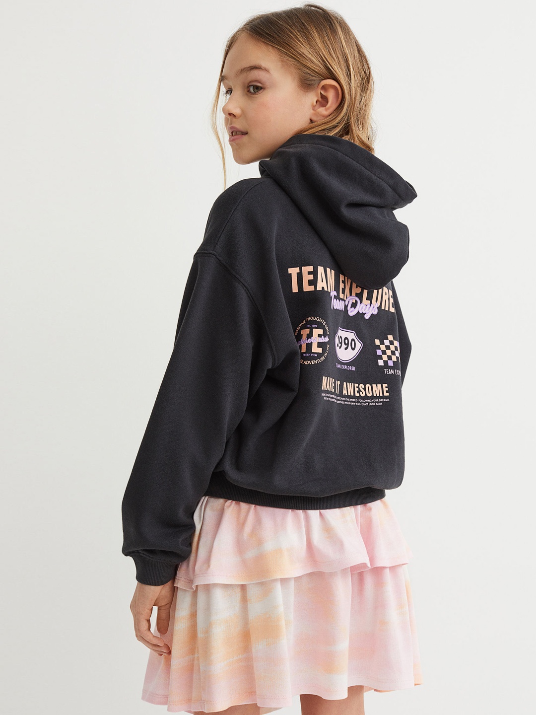 

H&M Girls Charcoal Grey & Pink Printed 2-Piece Set
