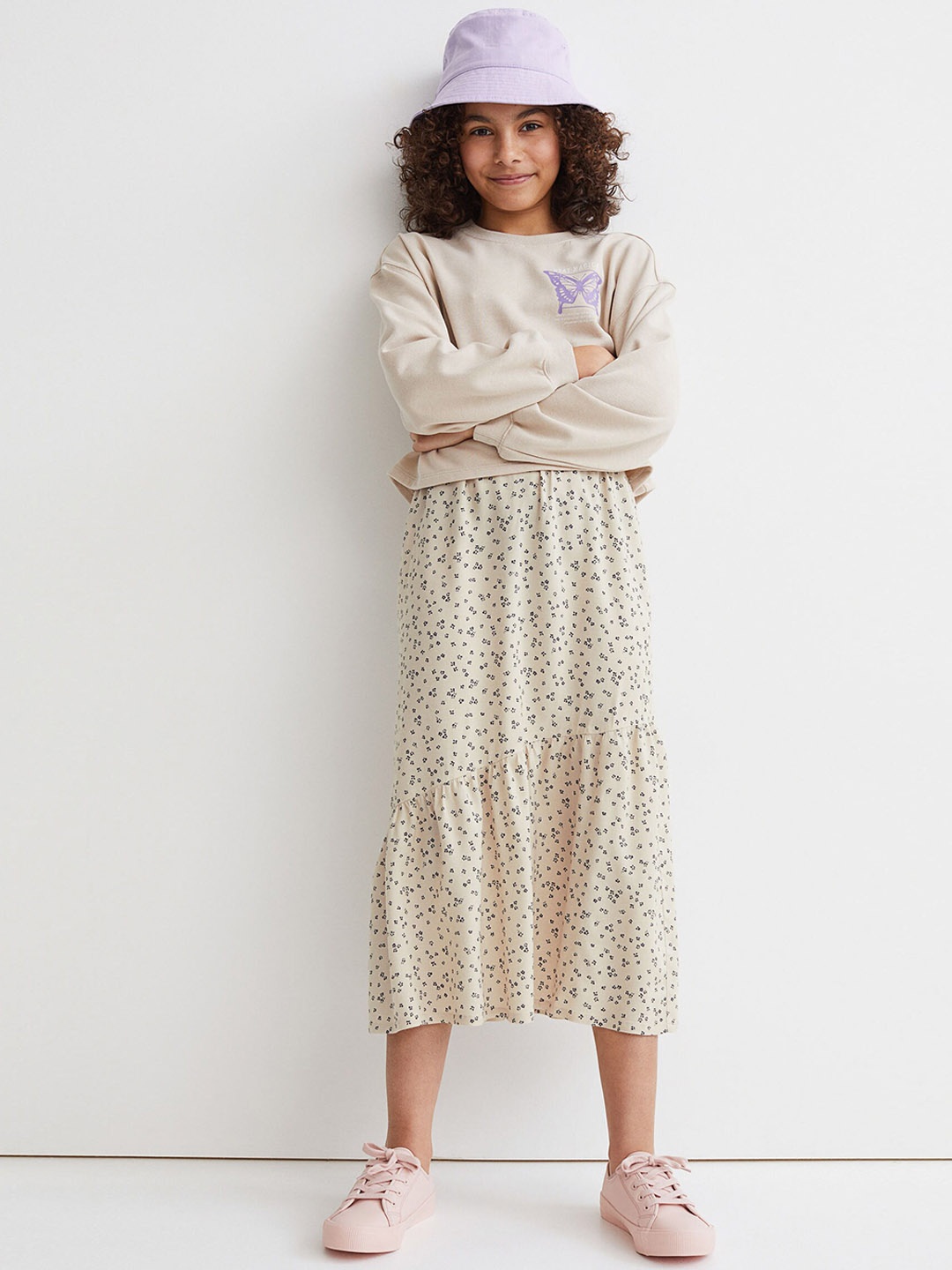 

H&M Girls Beige Printed Skirt