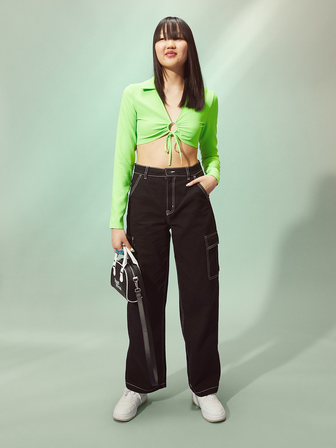 

H&M Green Collared Cropped Top
