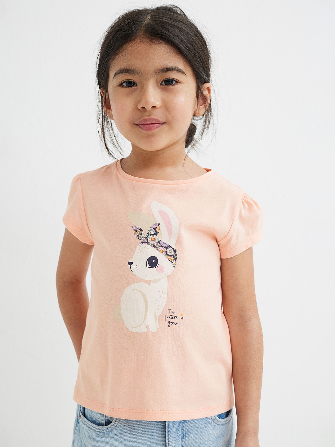 

H&M Puff-Sleeved Jersey Top, Peach
