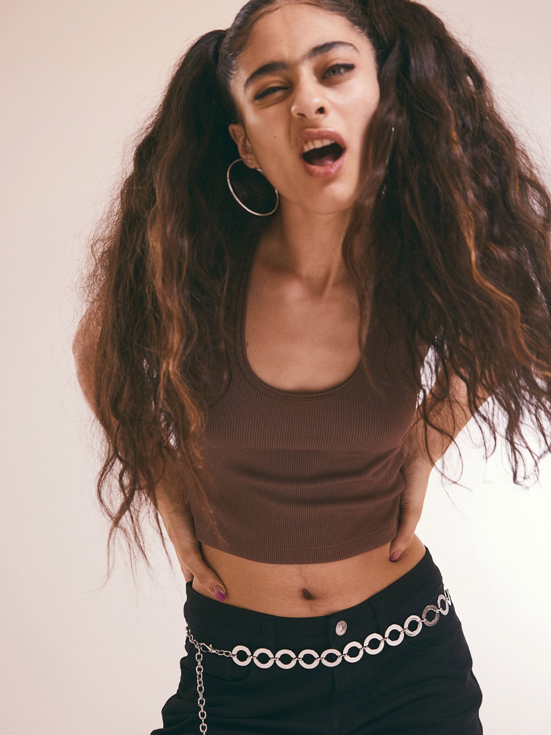 

H&M Women Brown Halter Neck Cropped Top