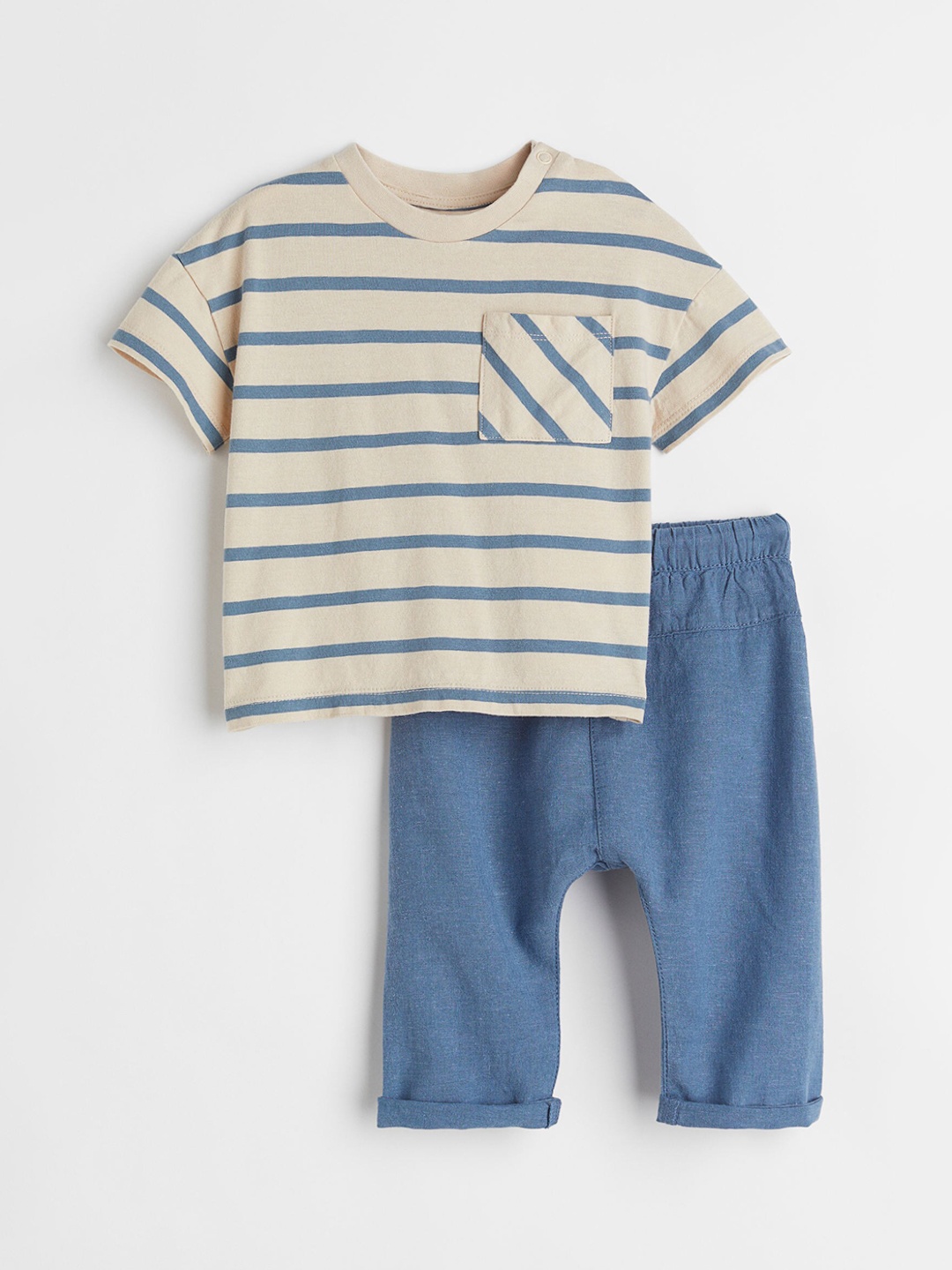 

H&M Boys Blue & Beige Striped 2-Piece Set