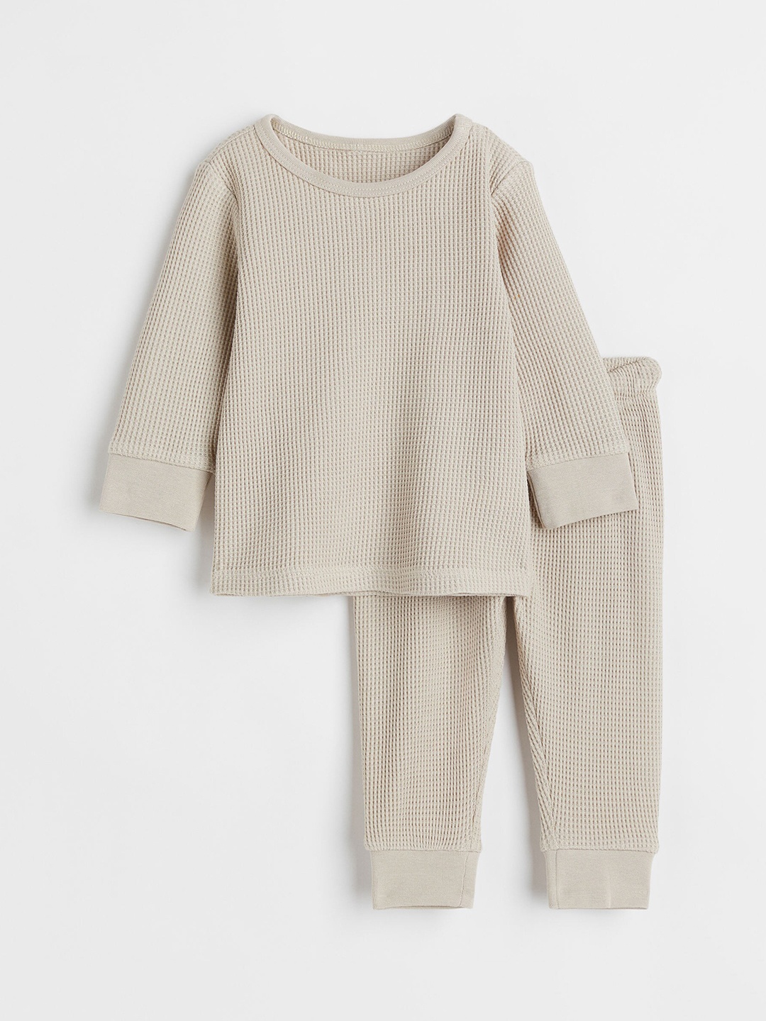 

H&M Beige Waffled Cotton Sweatshirt & Trouser