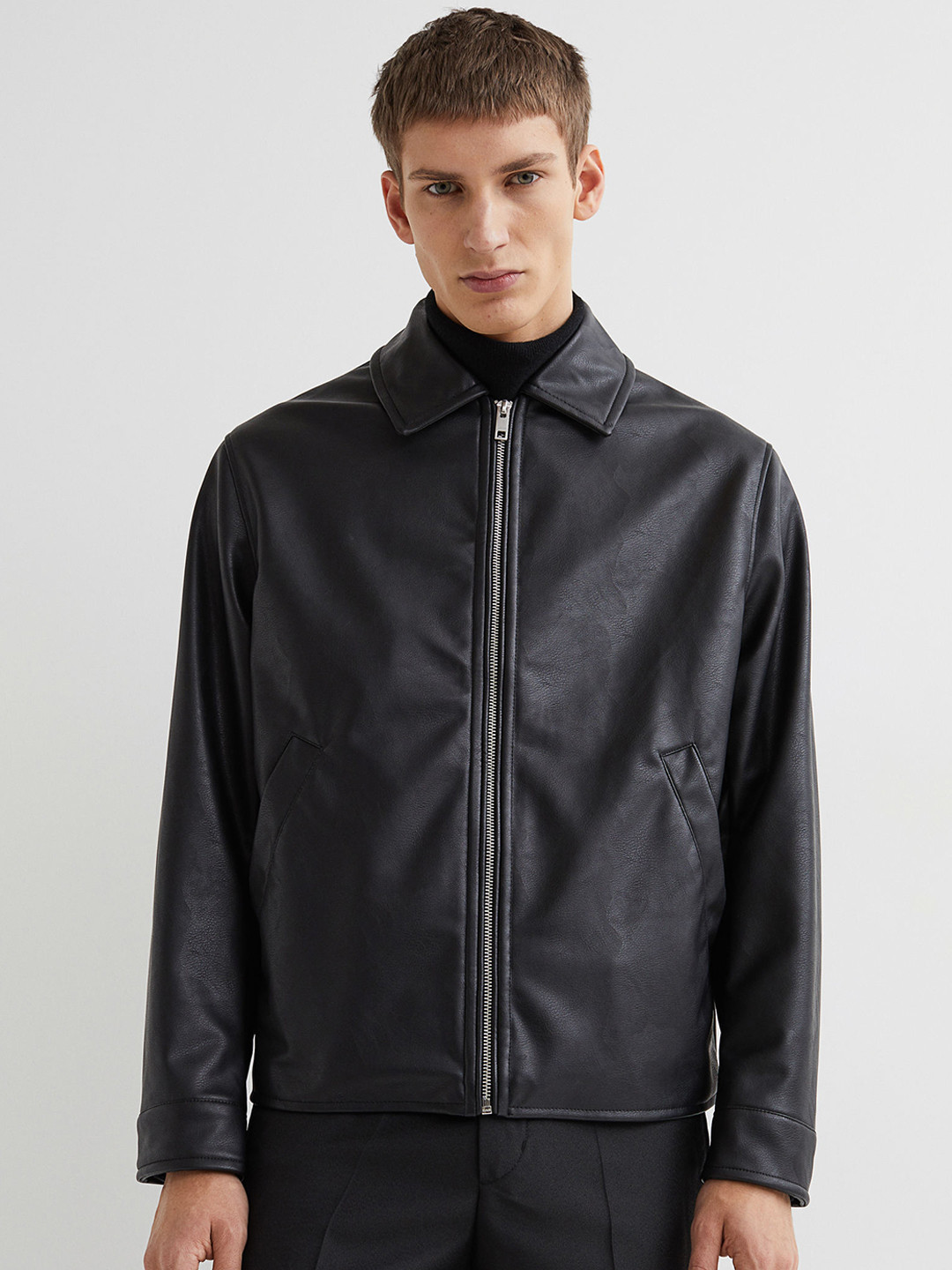 

H&M Men Black Imitation Leather Jacket