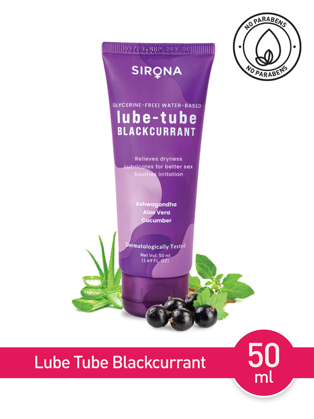 

Sirona Lube-Tube Glycerine Free Water Based Black Currant Lubricant Gel - 50 ml, Purple