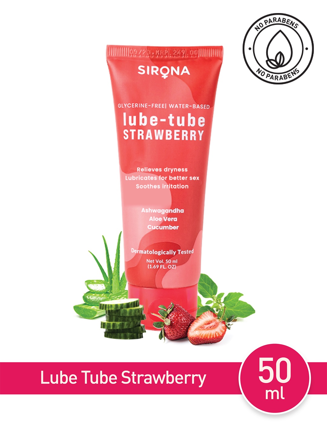 

Sirona Lube-Tube Glycerine Free Water-Based Strawberry Lubricant Gel - 50 ml, Red