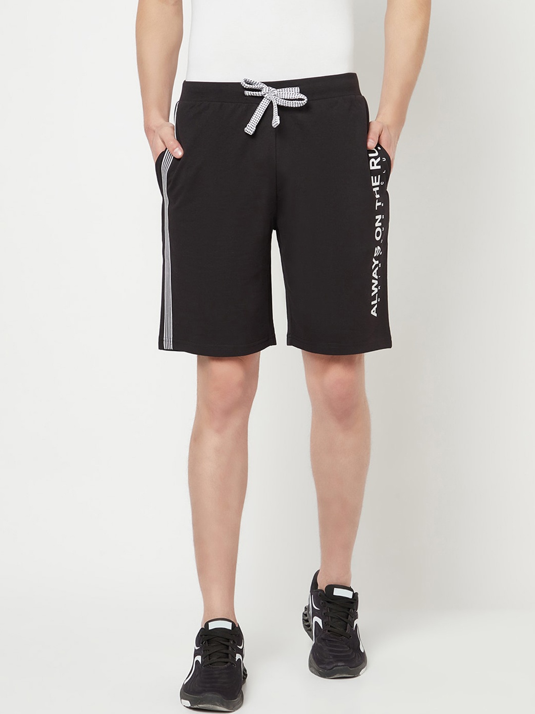 

Crimsoune Club Men Black & White Typography Printed Slim Fit Sports Shorts