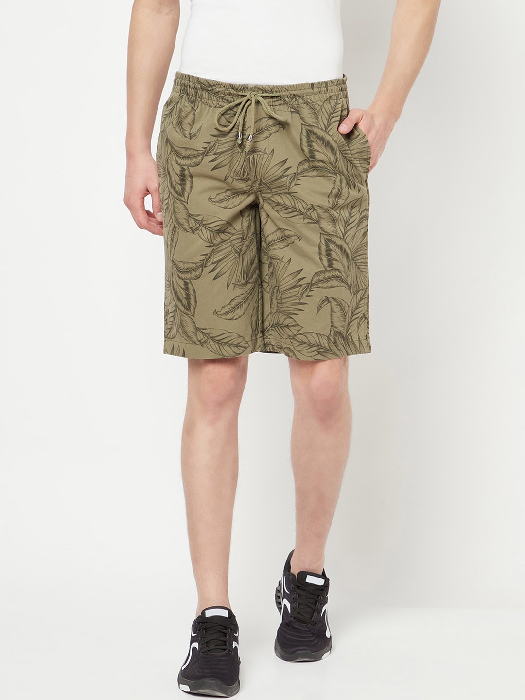 

Crimsoune Club Men Olive Green Printed Slim Fit Pure Cotton Shorts