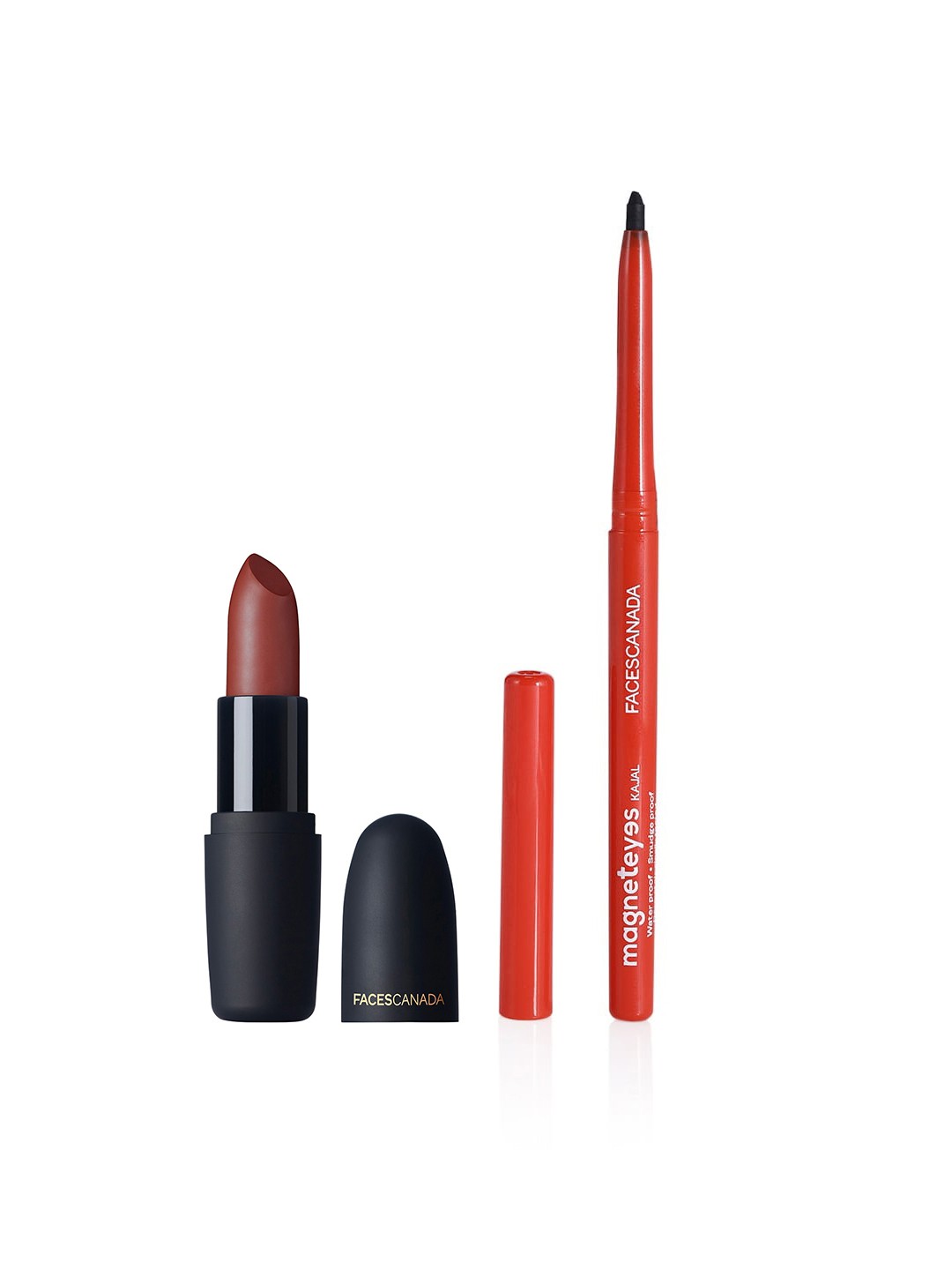 

FACES CANADA Set of Magneteyes Kajal-Black & Weightless Matte Lipstick-Forsake Beauty, Maroon