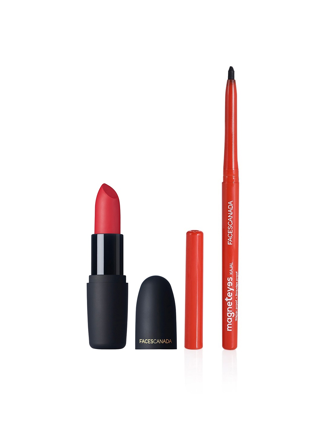 

FACES CANADA Set of Magneteyes Kajal - Black & Weightless Matte Lipstick - Pink Sugar 04, Red