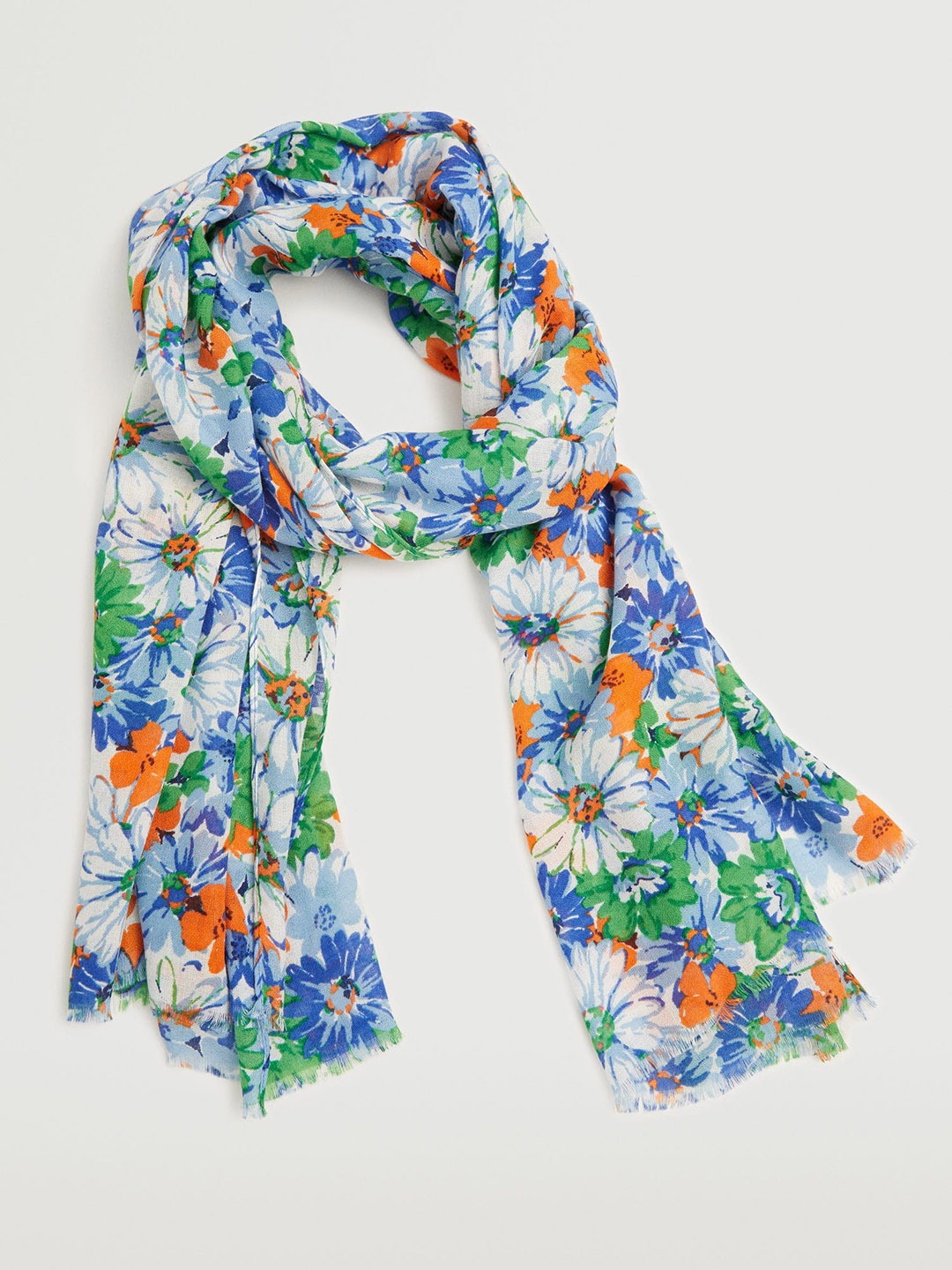 

MANGO Women Floral Printed Scarf, Blue