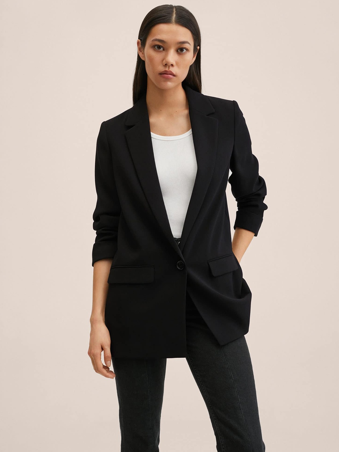 

MANGO Women Black Solid Oversized Design Blazer