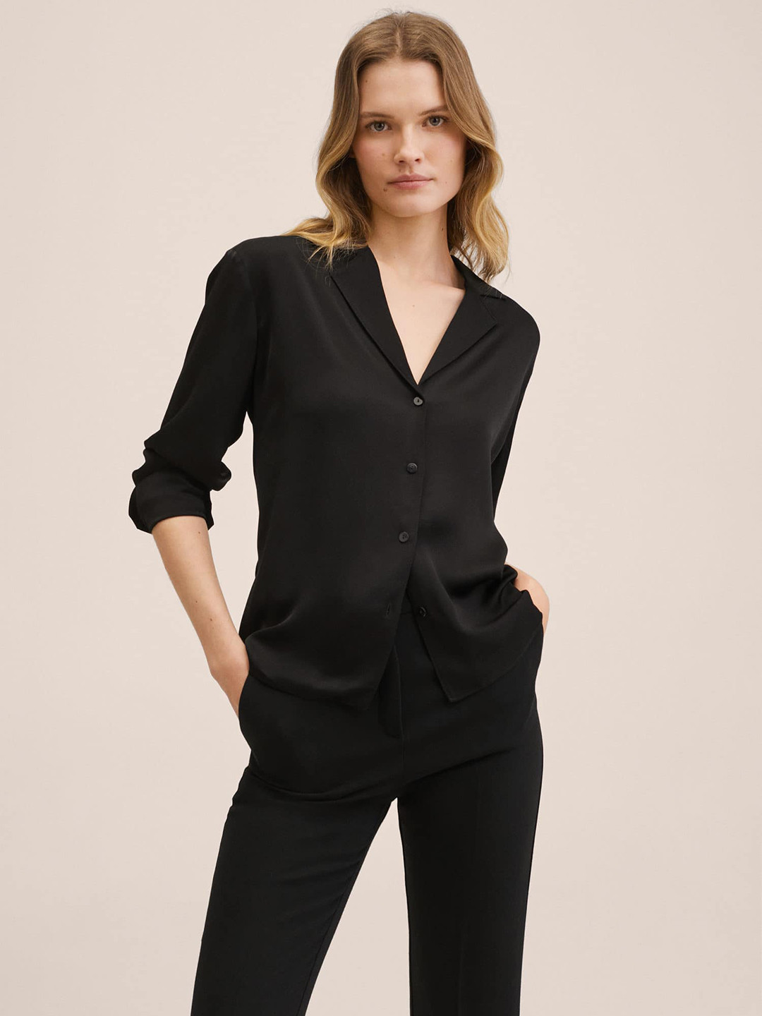 

MANGO Women Black Solid Casual Shirt