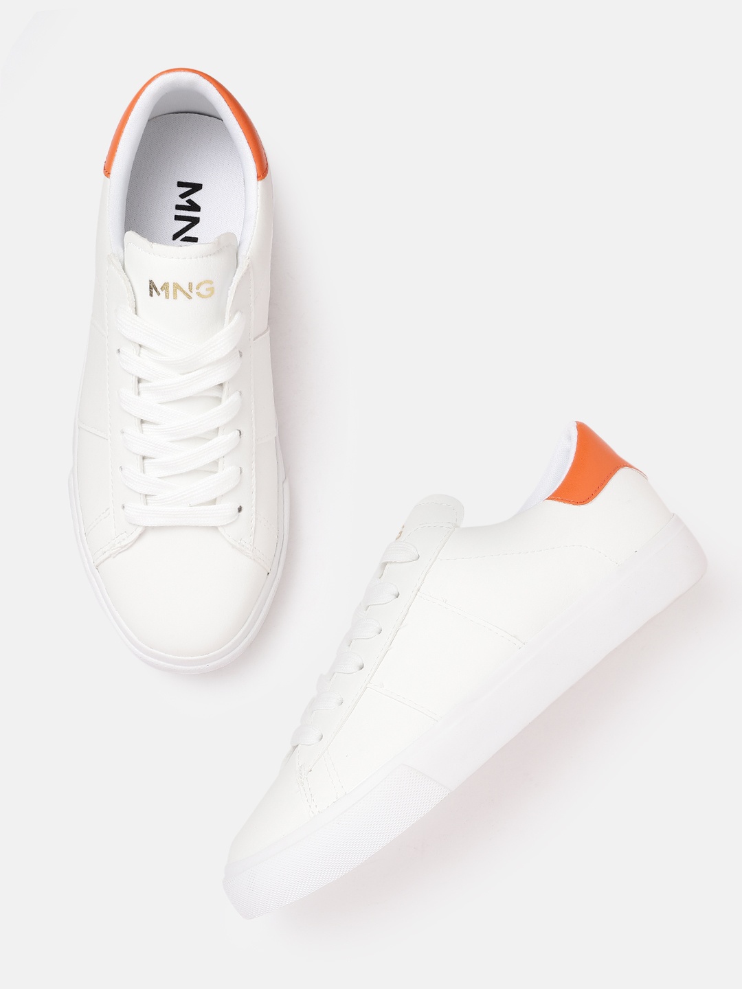 

MANGO Women White & Orange Solid Sneakers