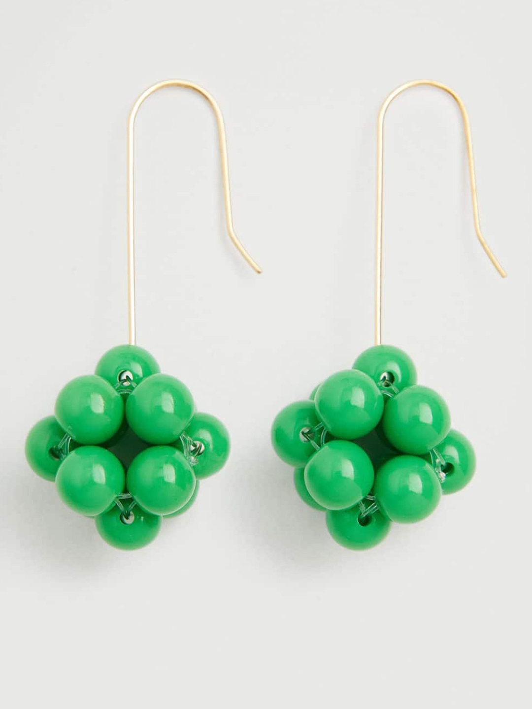 

MANGO Green & Gold-Toned Beaded Floral Drop Earrings