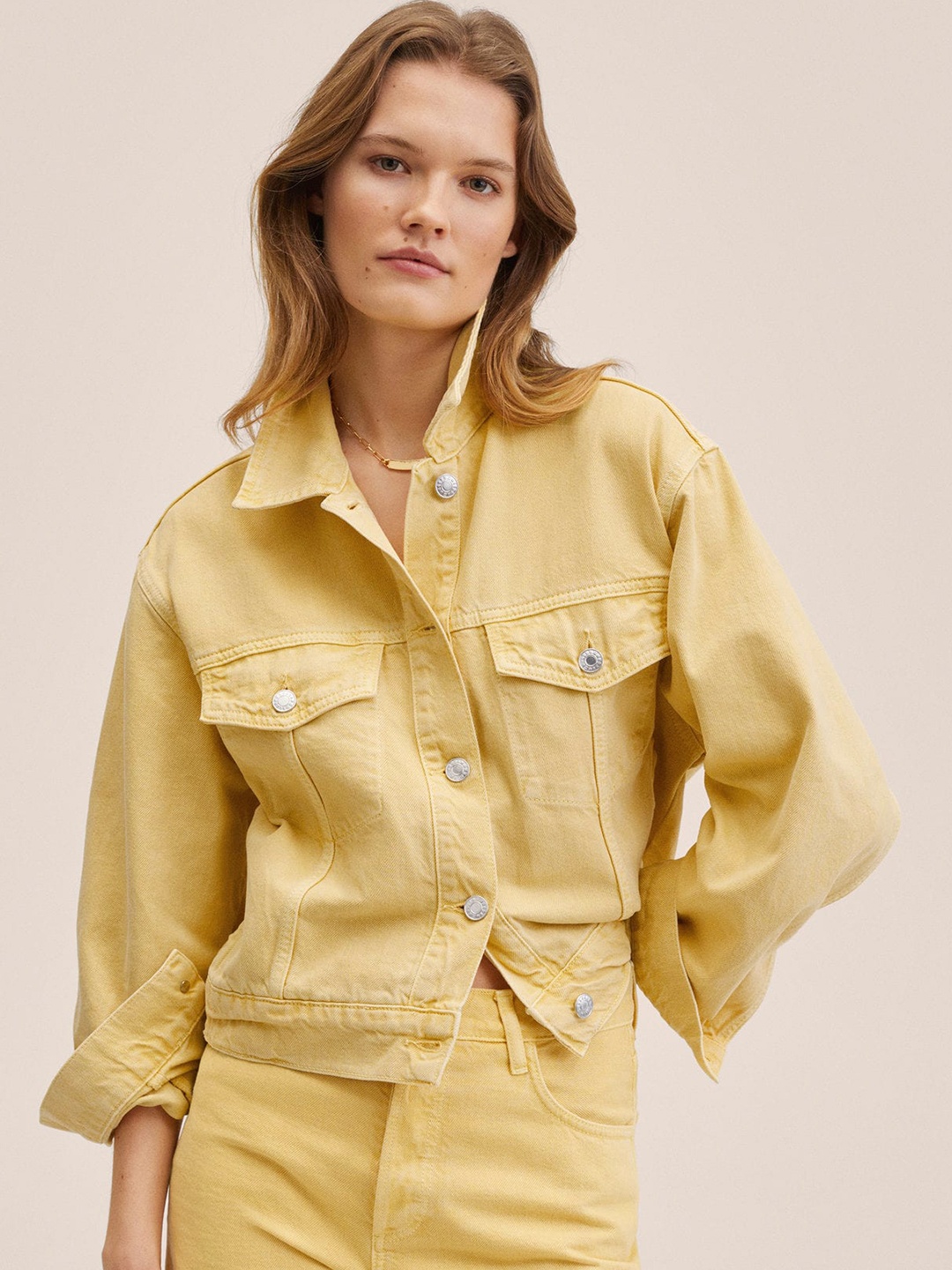 

MANGO Women Yellow Solid Denim Jacket