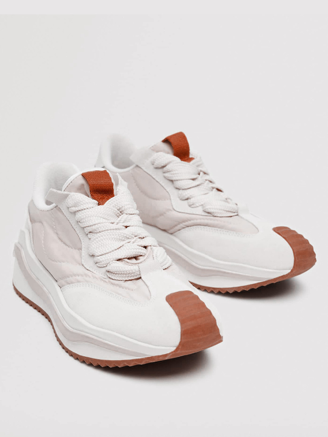 

MANGO Women Off White Solid Leather Sneakers
