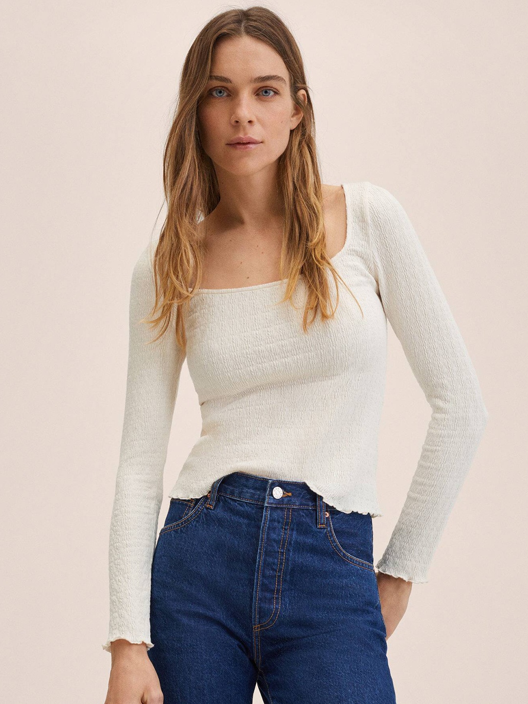 

MANGO White Fitted Top