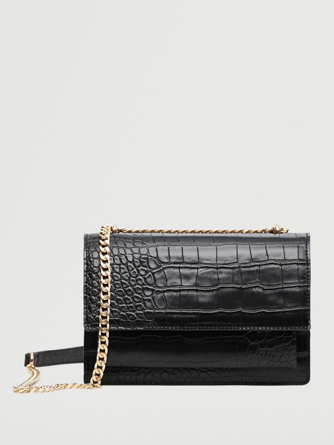 

MANGO Black Croc Textured Structured Sling Bag