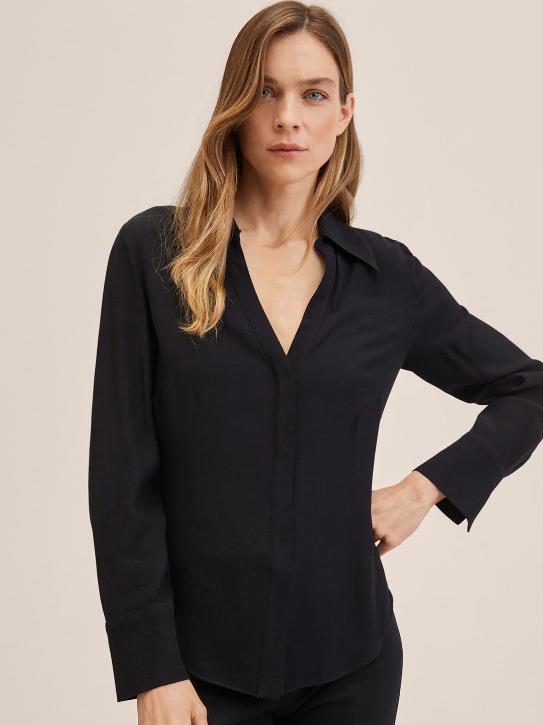

MANGO Women Black Solid Casual Shirt