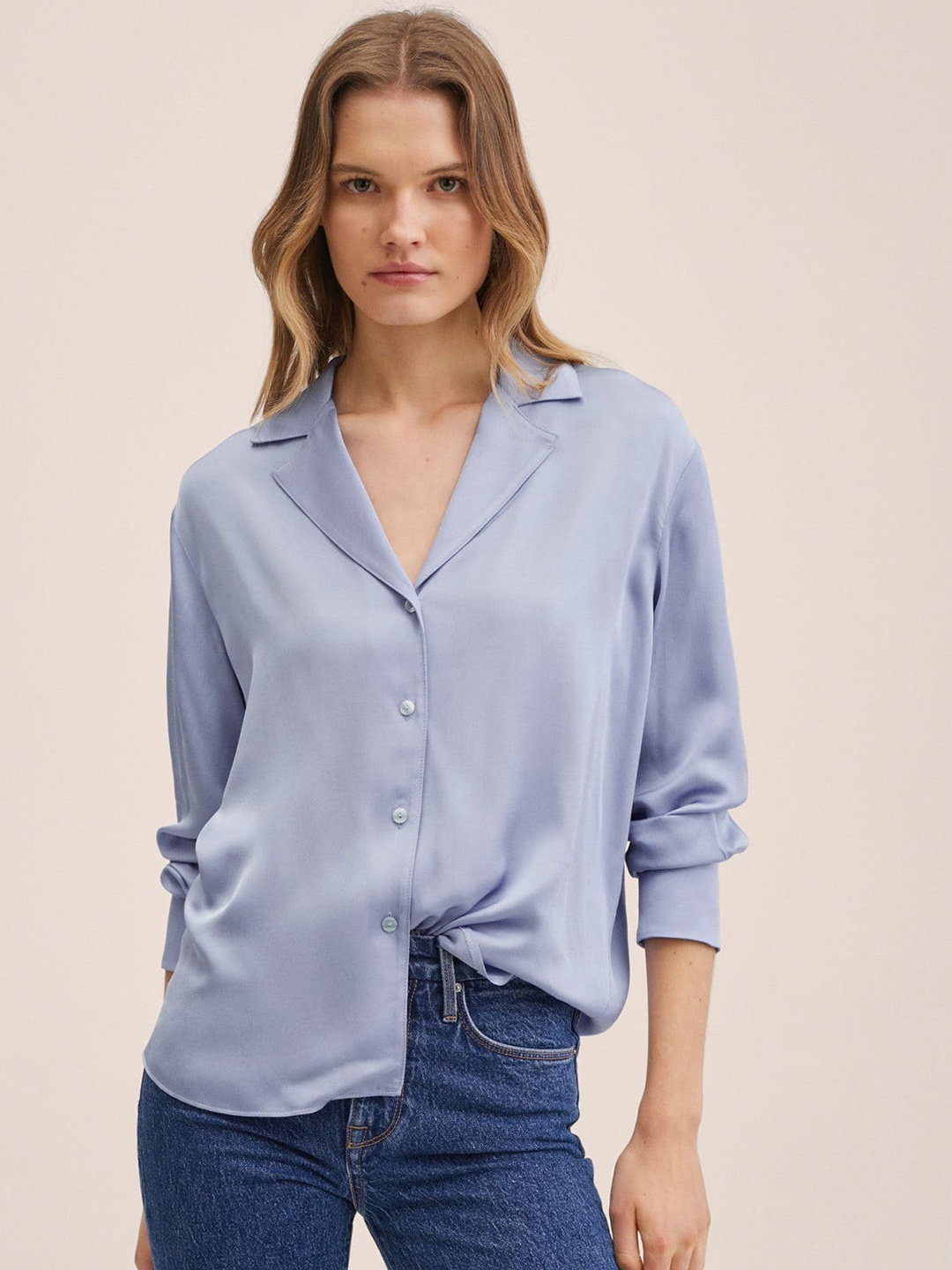 

MANGO Women Blue Solid Casual Shirt
