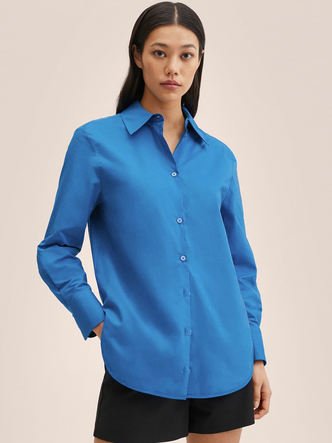 

MANGO Women Blue Pure Cotton Casual Oversized Shirt