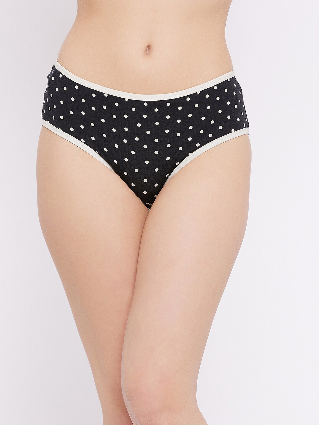

Clovia Women Mid Waist Polka Dot Printed Cotton Hipster Briefs PN3411A133XL, Black