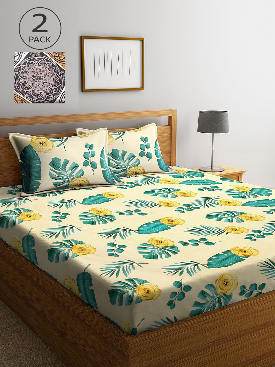 

KLOTTHE Multicoloured Floral Set of 2 King Bedsheet with 4 Pillow Covers, Multi