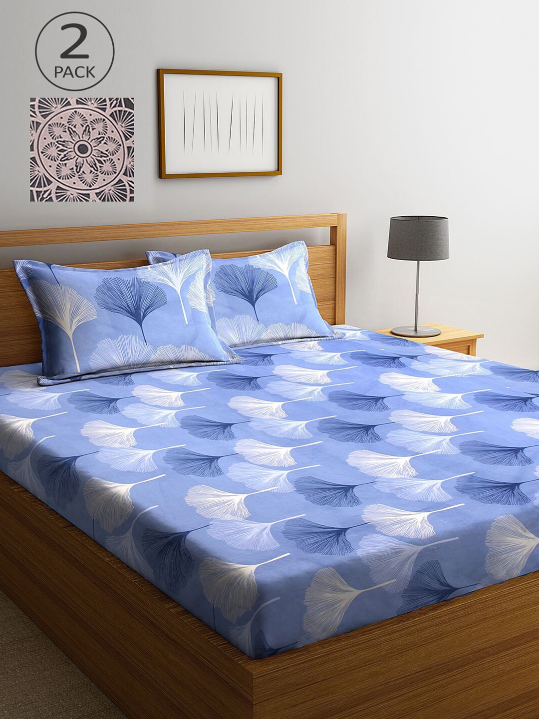 

KLOTTHE Blue & Purple Floral 210 TC 2 King Bedsheet with 4 Pillow Covers