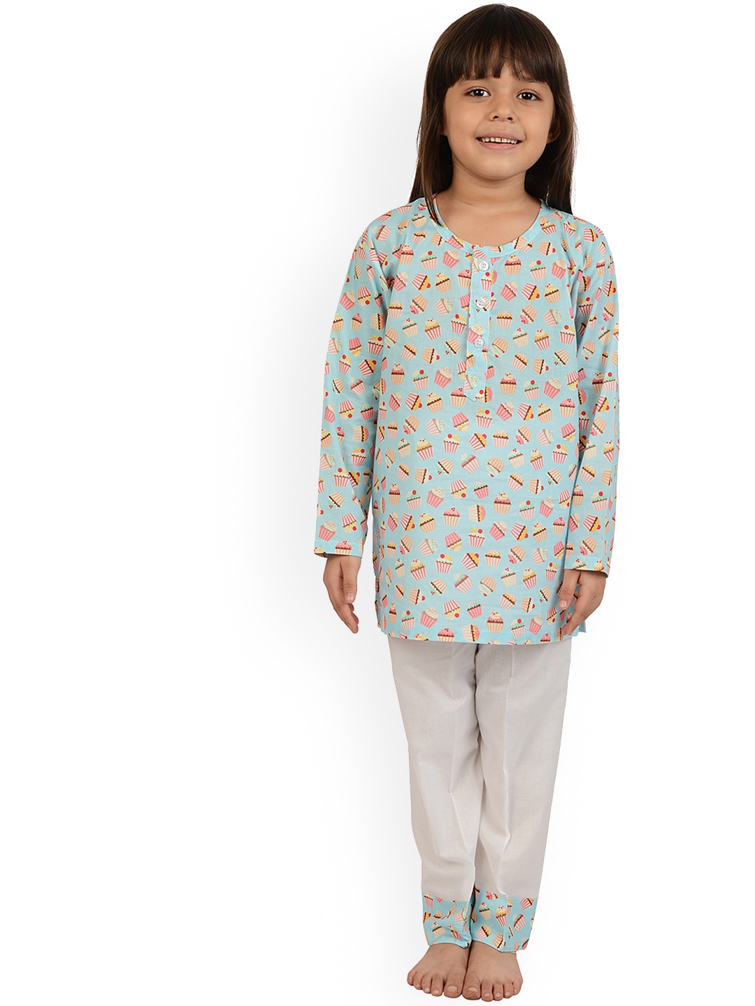 

frangipani Girls Blue & Red Printed Pure Cotton Night suit