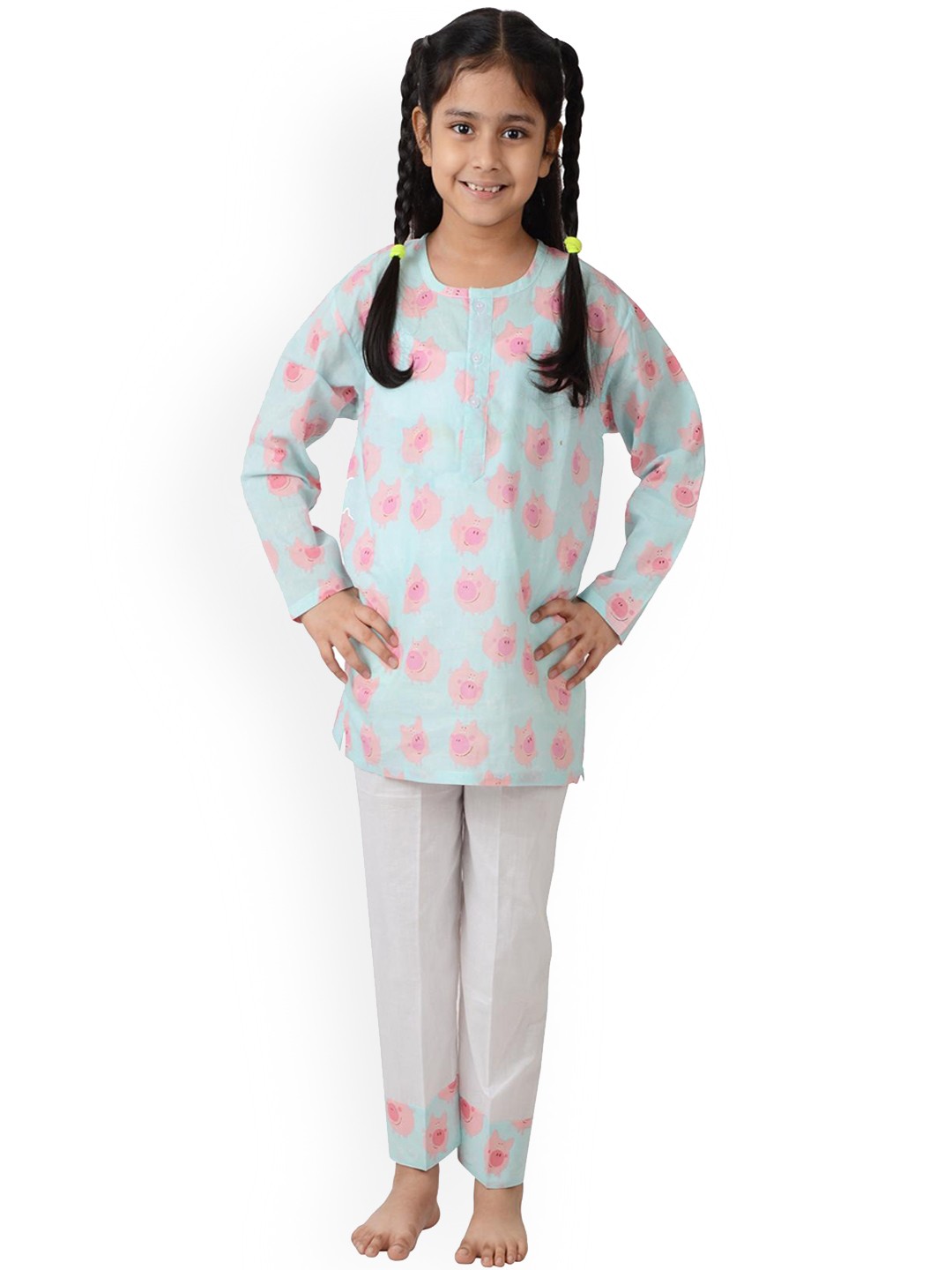 

frangipani Girls Blue & Pink Printed Pure Cotton Night suit