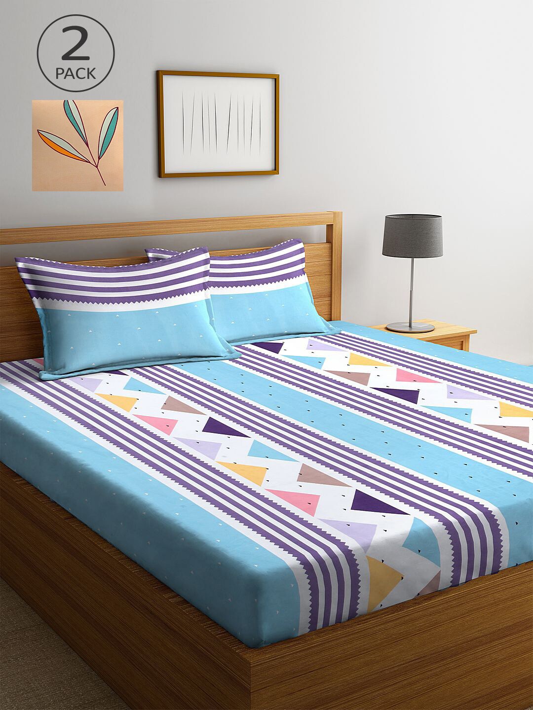 

KLOTTHE Multi Color Striped 210 TC 2 King Bedsheets with 4 Pillow Covers