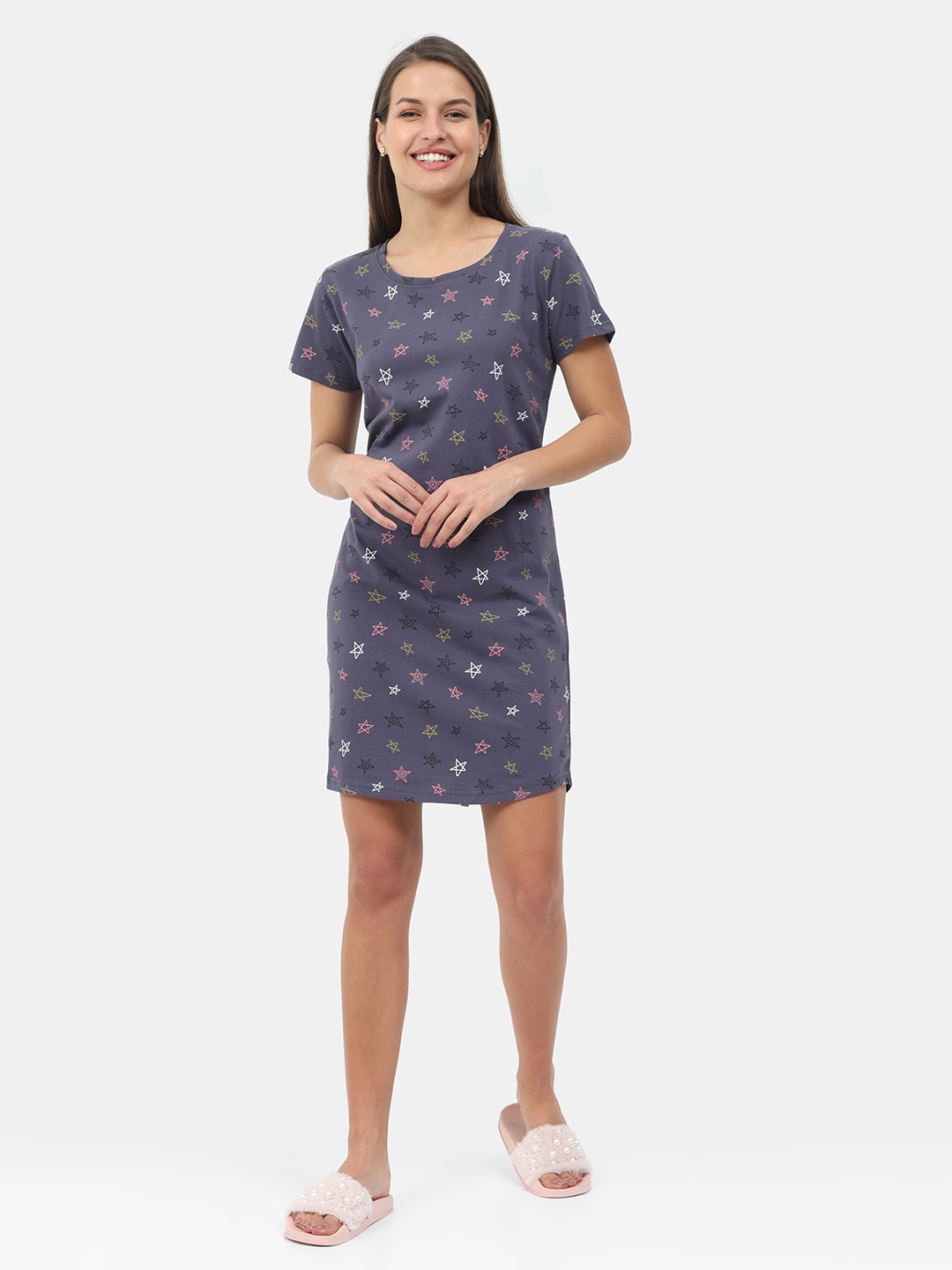 

9shines Label Blue & White Printed Pure Cotton Nightdress