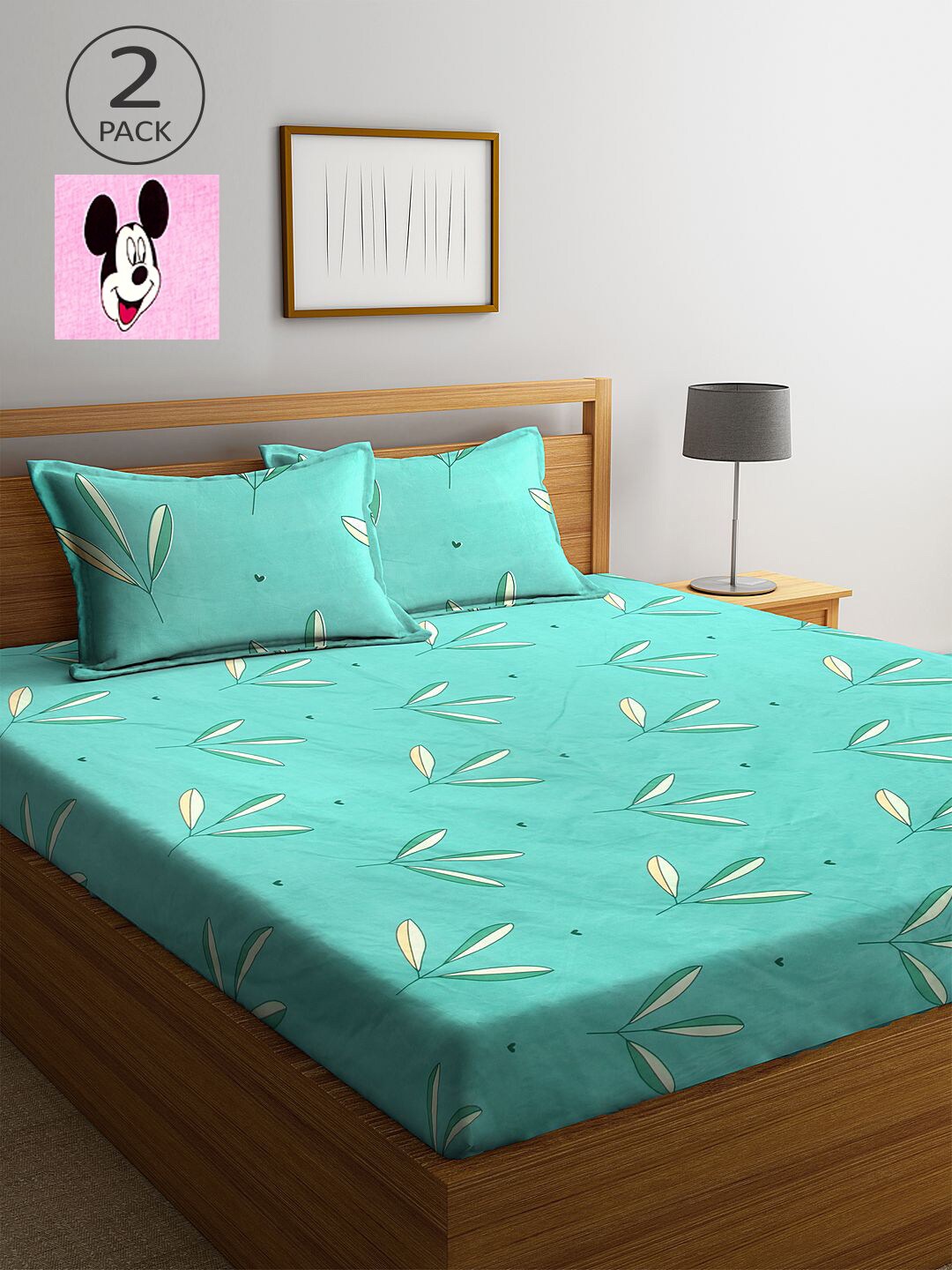 

KLOTTHE Set Of 2 Sea Green & Pink Floral 210 TC King Bedsheet with 4 Pillow Covers