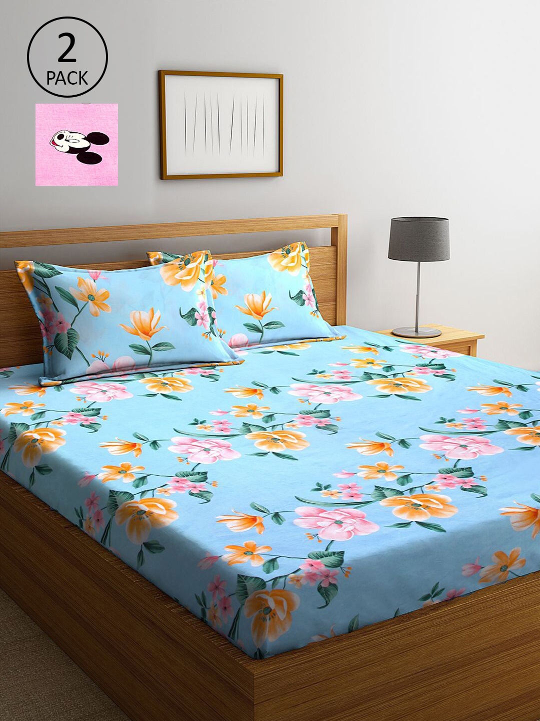 

KLOTTHE Multicoloured Floral Set of 2 King Bedsheet with 4 Pillow Covers, Multi