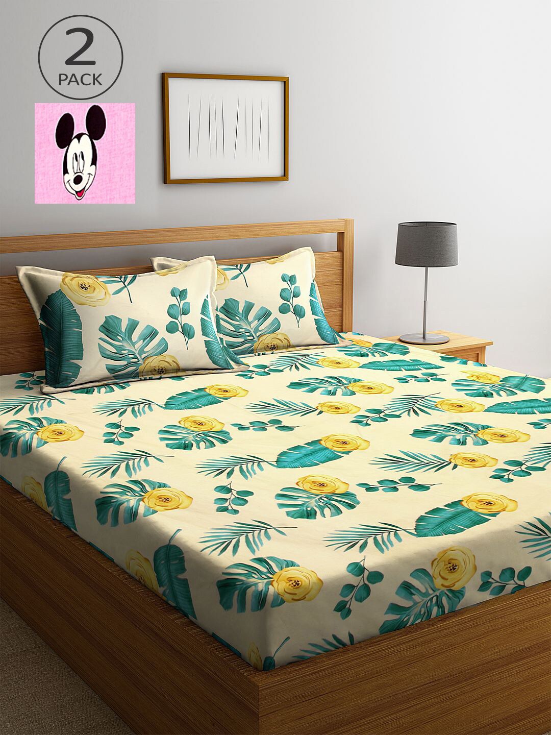 

KLOTTHE Yellow & Pink Floral 210 TC 2 King Bedsheet with 4 Pillow Covers