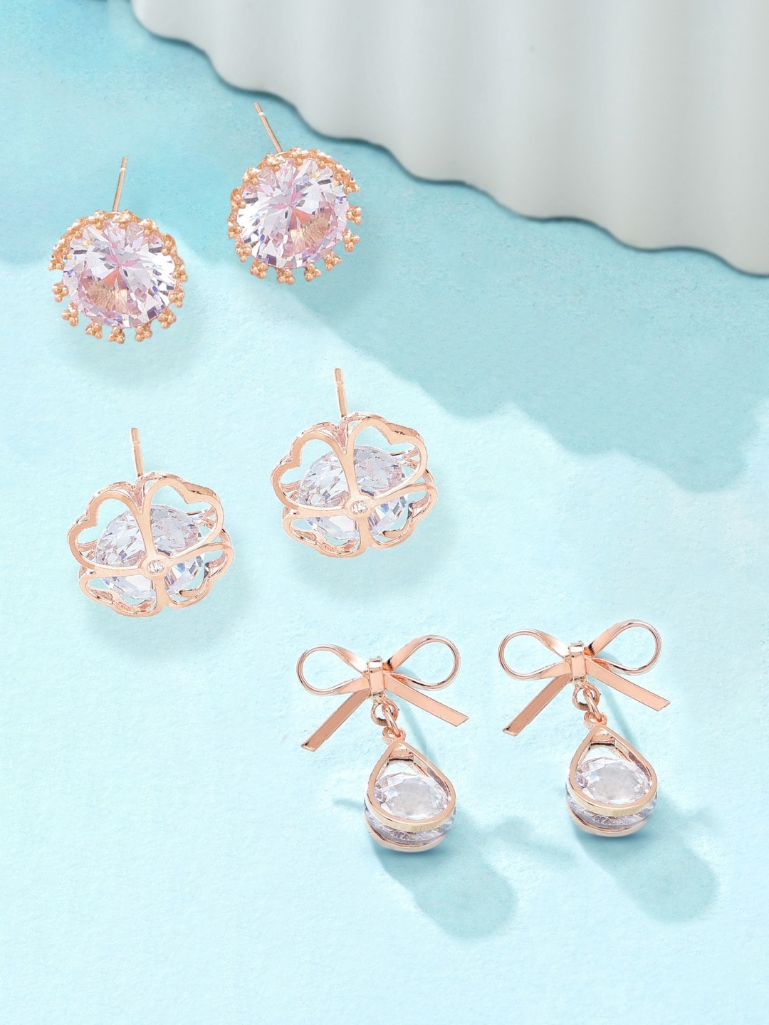 

Zaveri Pearls Set of 3 Rose Gold Plated Earrings