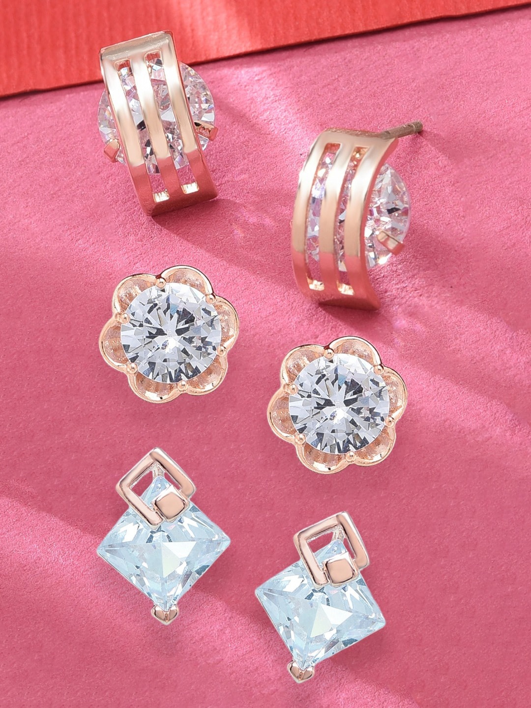 

Zaveri Pearls Set Of 3 Rose Gold Contemporary Studs Earrings