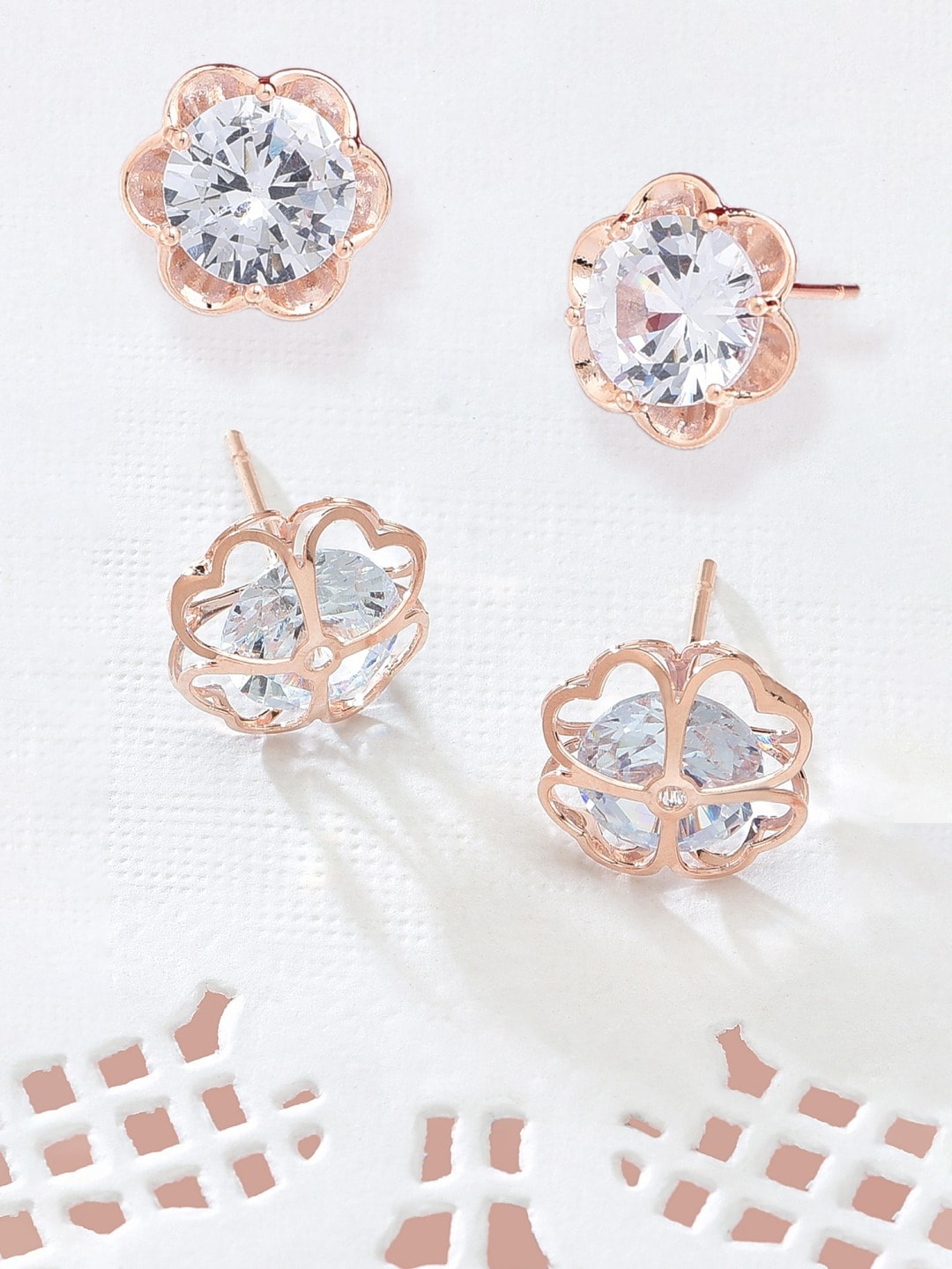 

Zaveri Pearls Set of 2 Rose Gold Plated Studs