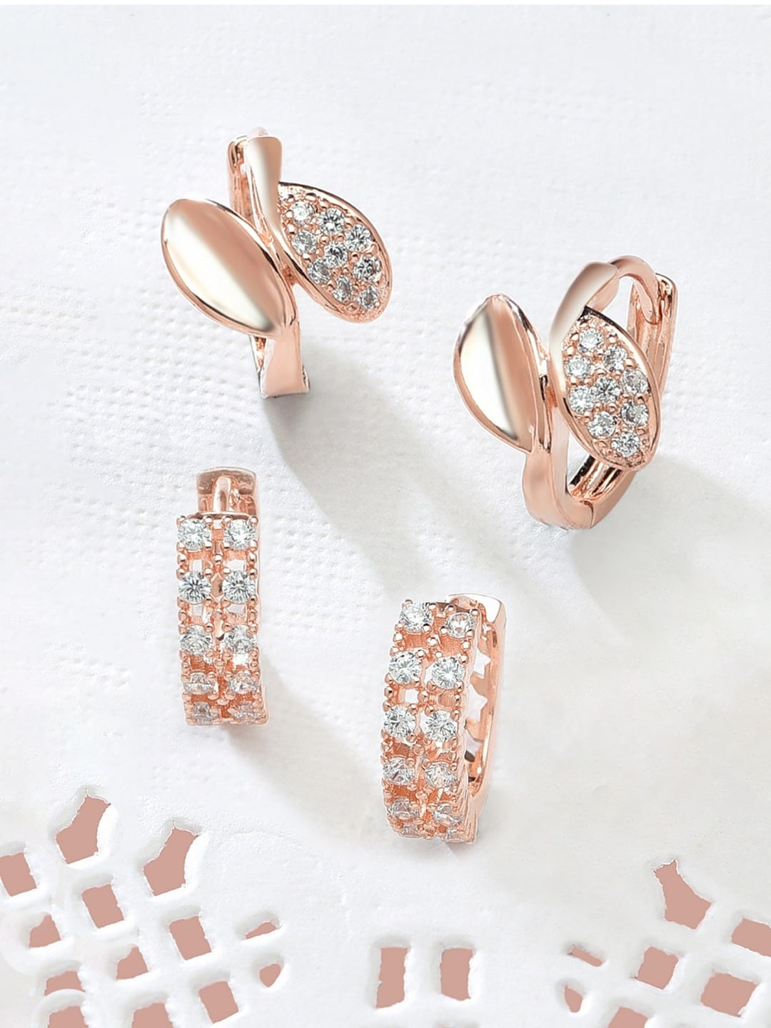 

Zaveri Pearls Set Of 2 Rose Gold Contemporary Hoop Earrings