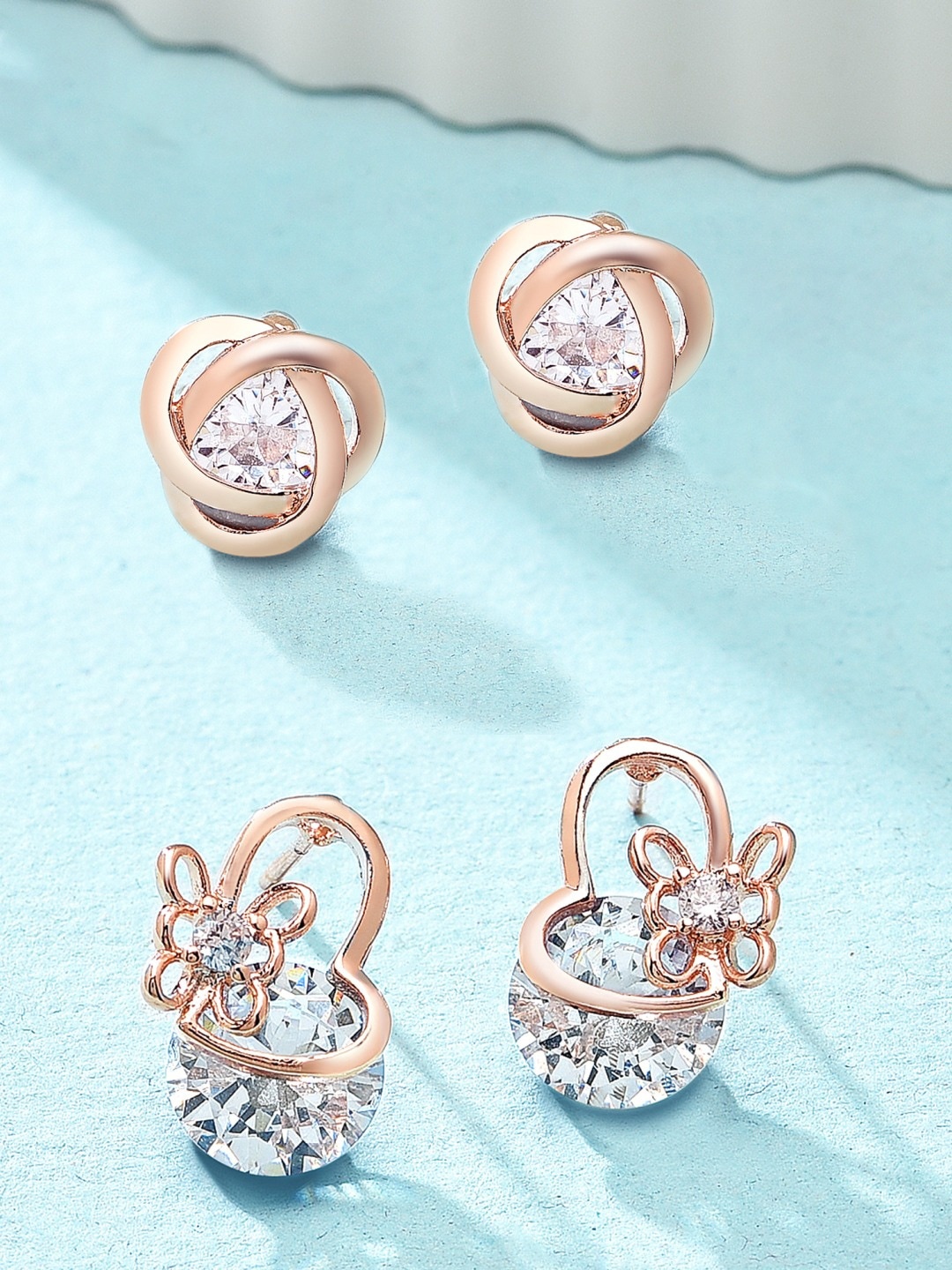 

Zaveri Pearls Set of 2 Rose Gold-Plated Studs
