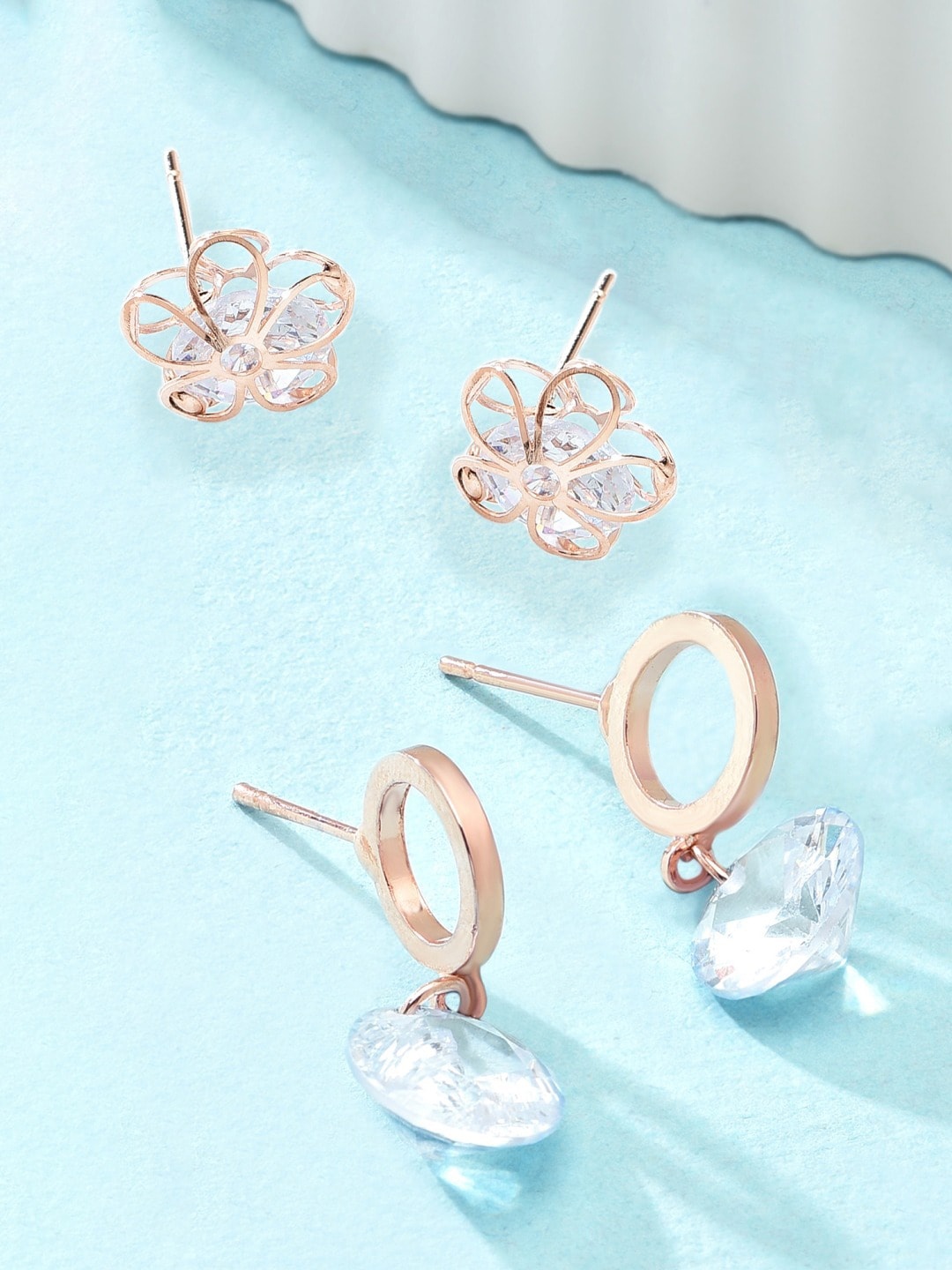 

Zaveri Pearls Set of 2 Rose Gold-Plated Earrings