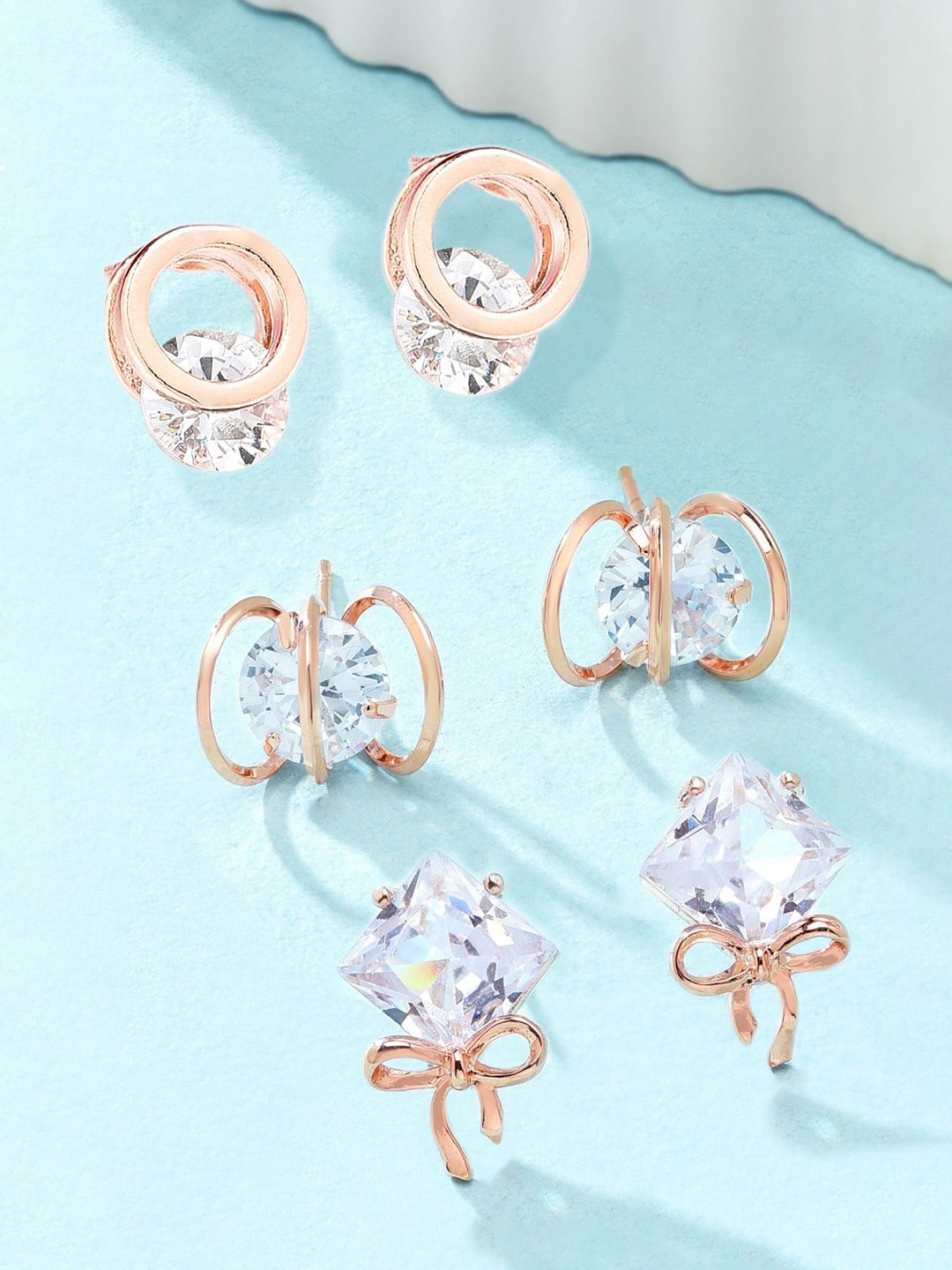 

Zaveri Pearls Set of 3 Rose Gold-Plated Studs