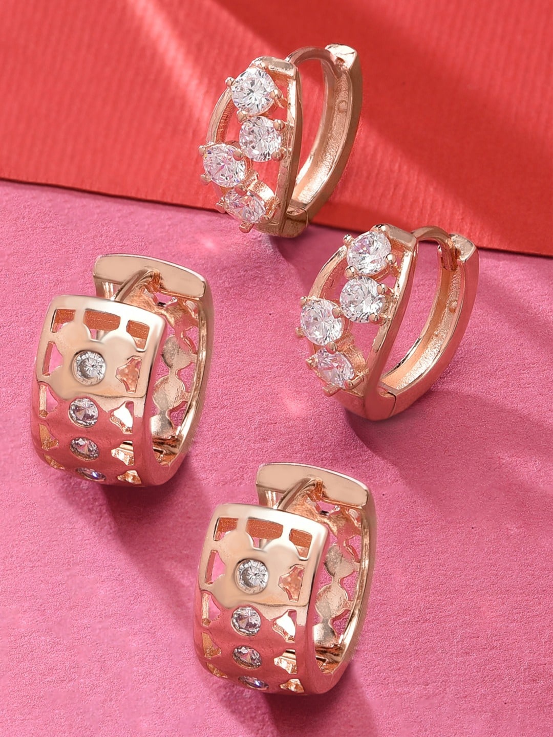 

Zaveri Pearls Set of 2 Rose Gold Contemporary Studs Earrings