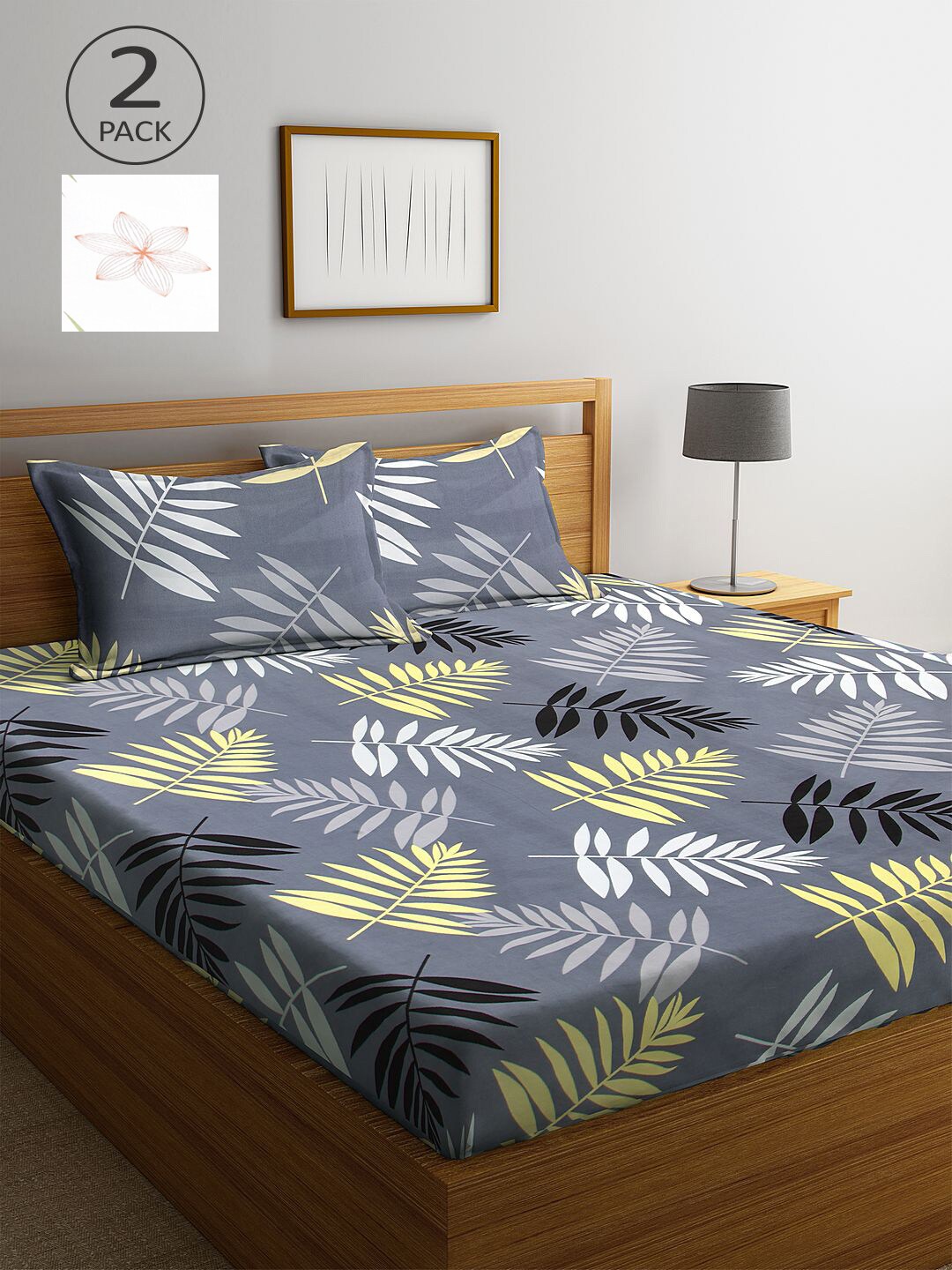 

KLOTTHE Set of 2 Multicoloured 300 TC King Floral Bedsheet with 4 Pillow Covers, Multi