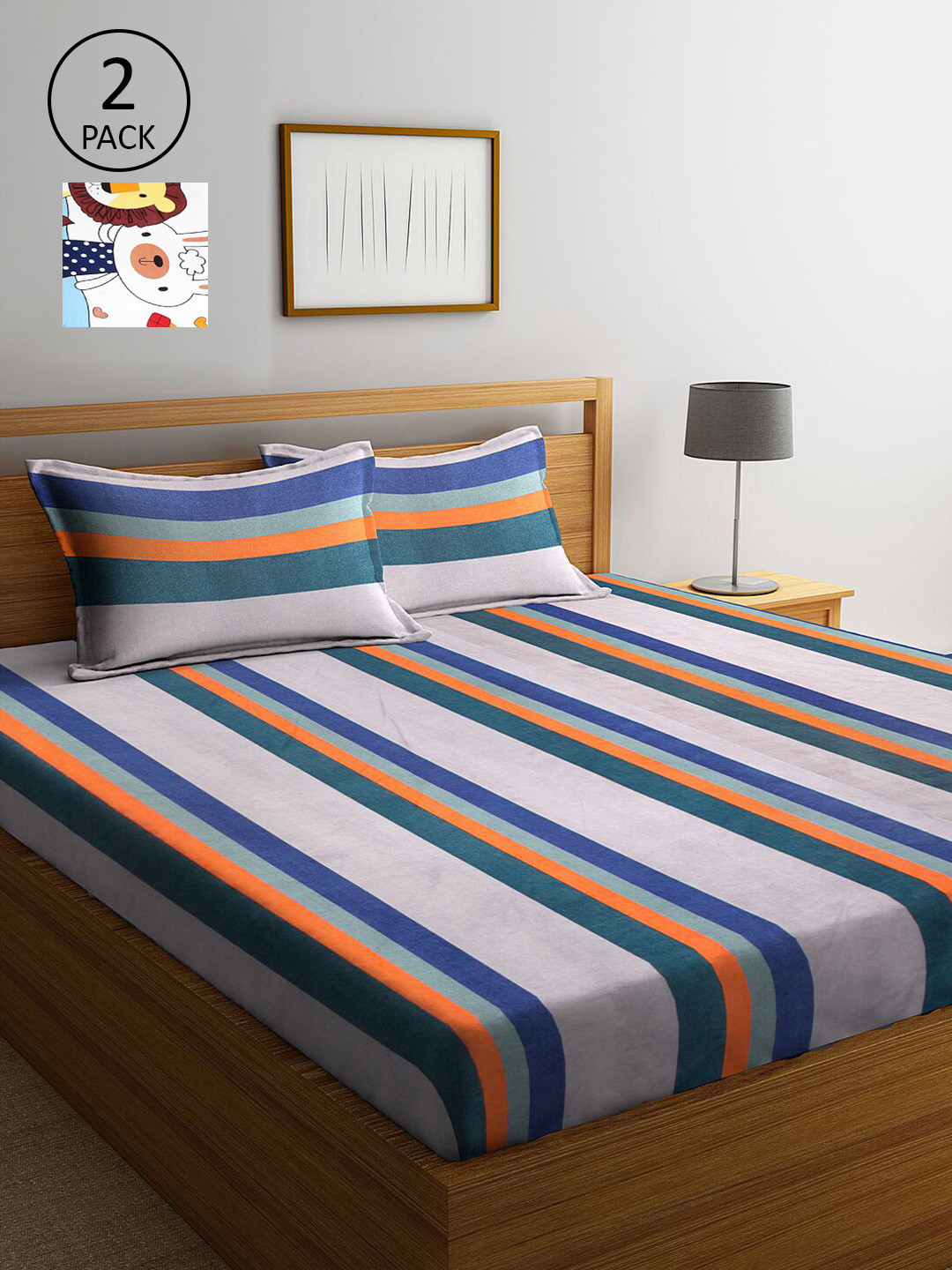 

KLOTTHE Blue & White Striped 210 TC 2 King Bedsheet with 4 Pillow Covers